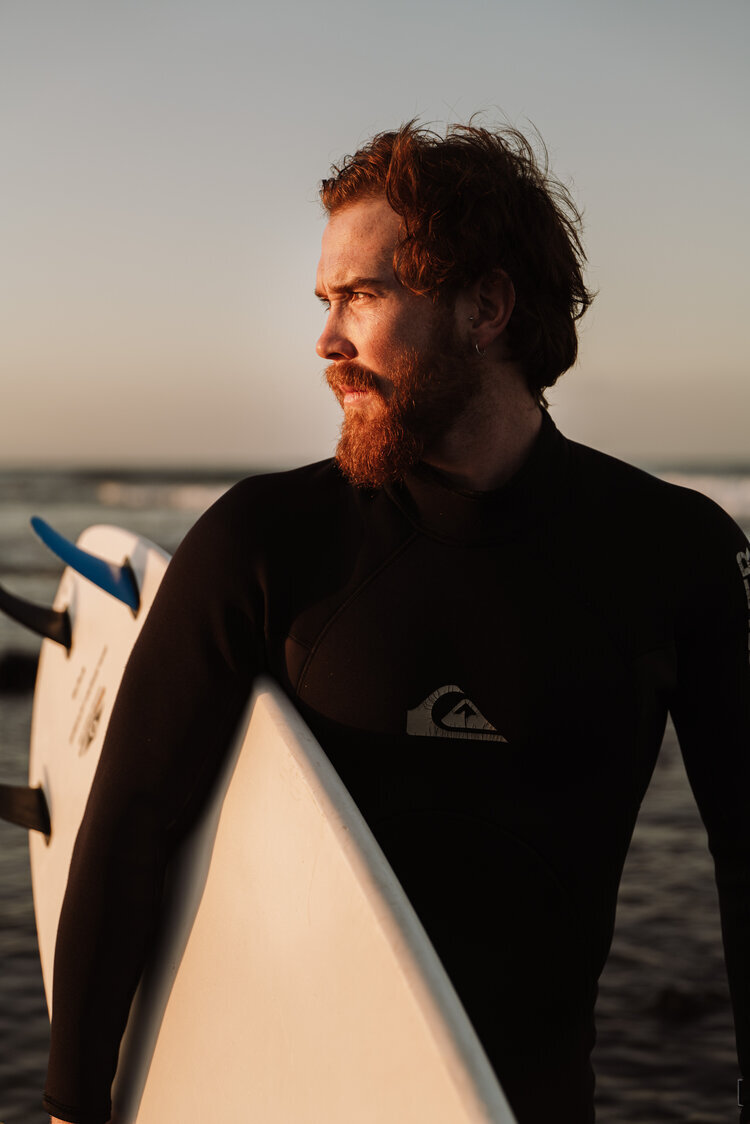 surfer portrait golden hour red beard lifestyle photographer london