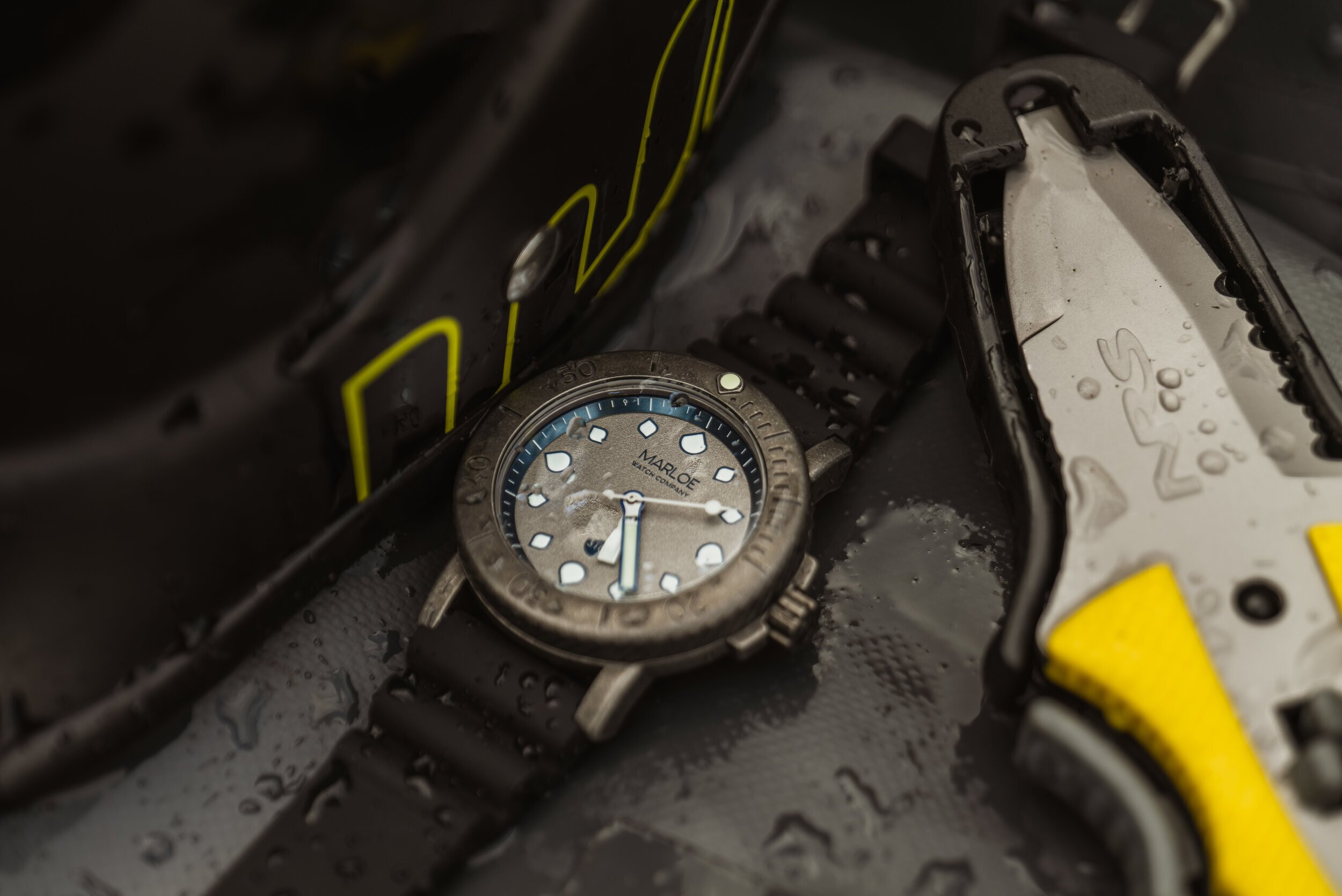 Marloe watch worn by kayaker, outdoor lifestyle product photography