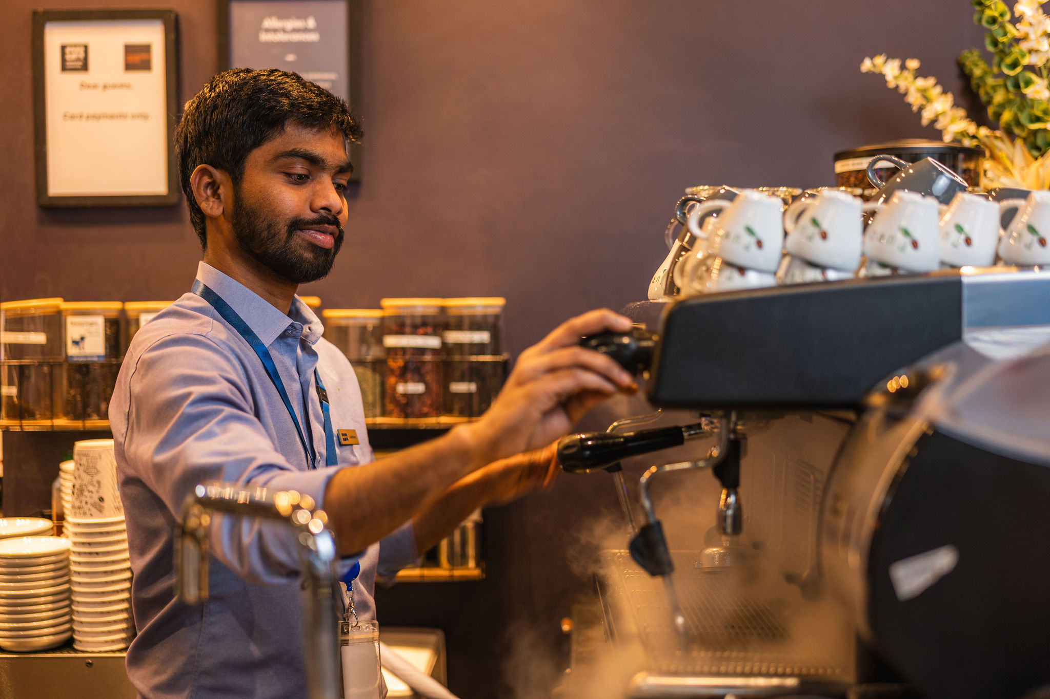 Hotel barista staff portrait London